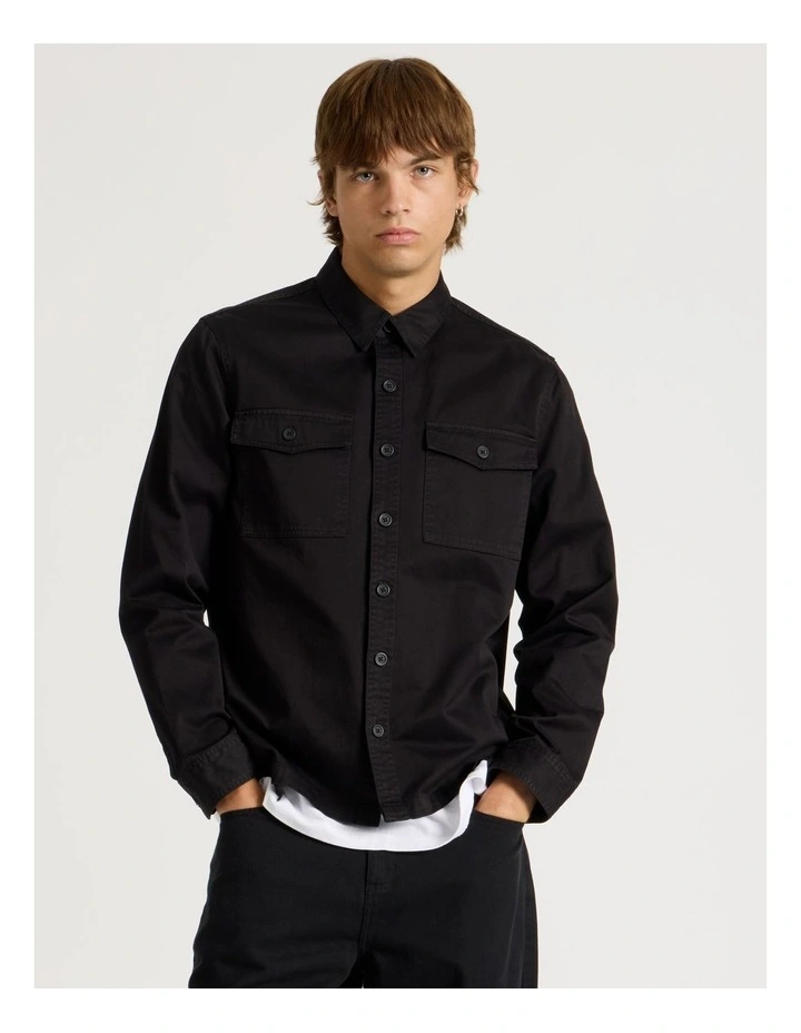 Double Pocket Long Sleeve Shirt in Black image 1