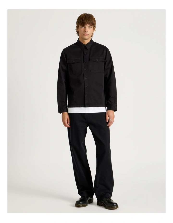 Double Pocket Long Sleeve Shirt in Black image 2