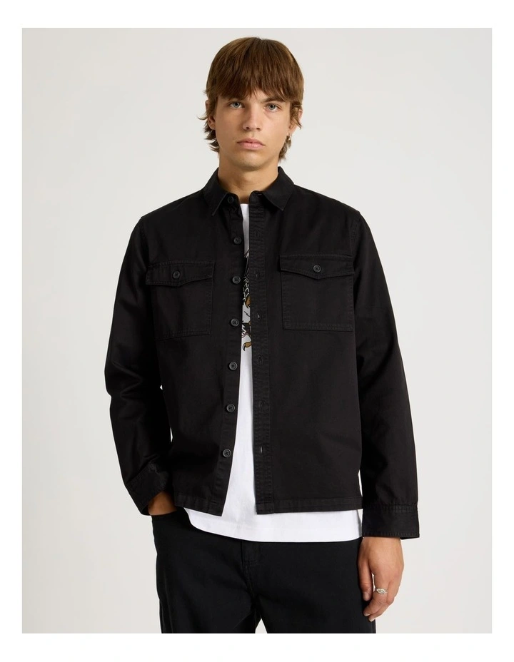 Double Pocket Long Sleeve Shirt in Black image 3