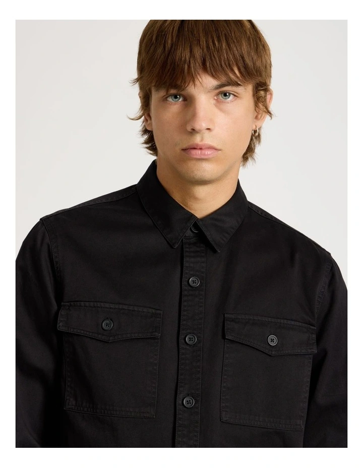 Double Pocket Long Sleeve Shirt in Black image 4