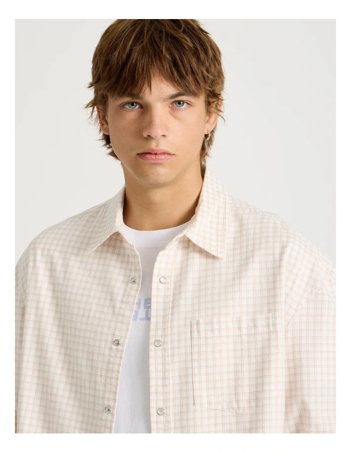 Lightweight Check Long Sleeve Shirt in Stone image 3