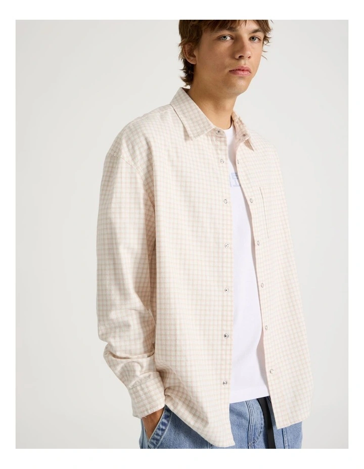 Lightweight Check Long Sleeve Shirt in Stone image 4