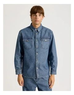Herringbone Stripe Denim Shirt in Blue