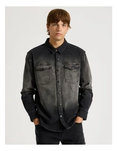 Dip Dye Denim Overshirt in Black