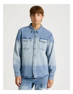 Dip Dye Denim Overshirt in Blue
