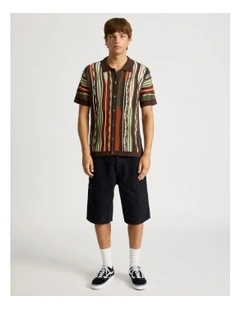 Retro Knit Short Sleeve Shirt in Brown