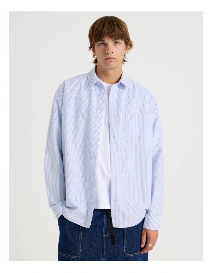 Print Stripe Long Sleeve Shirt in Blue image 1