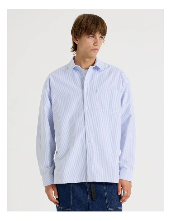 Print Stripe Long Sleeve Shirt in Blue image 4