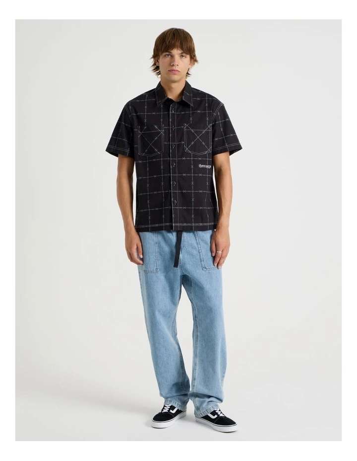 Barbed Print Short Sleeve Shirt in Black image 2
