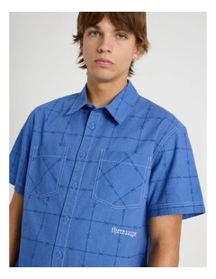 Barbed Print Short Sleeve Shirt in Blue