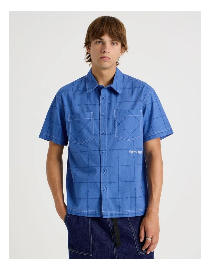 Barbed Print Short Sleeve Shirt in Blue image 2