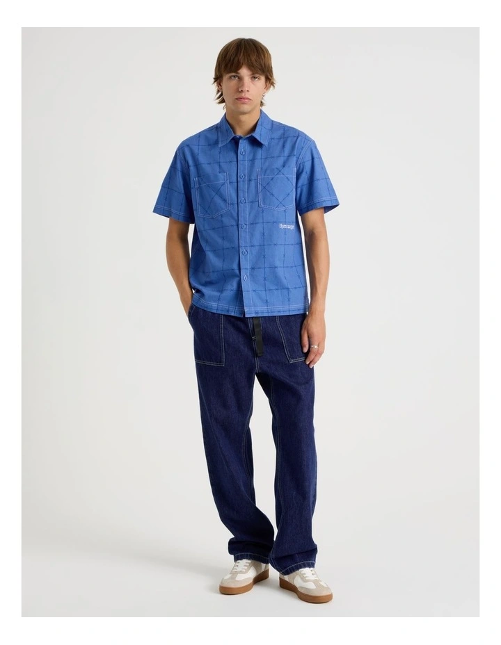 Barbed Print Short Sleeve Shirt in Blue image 3