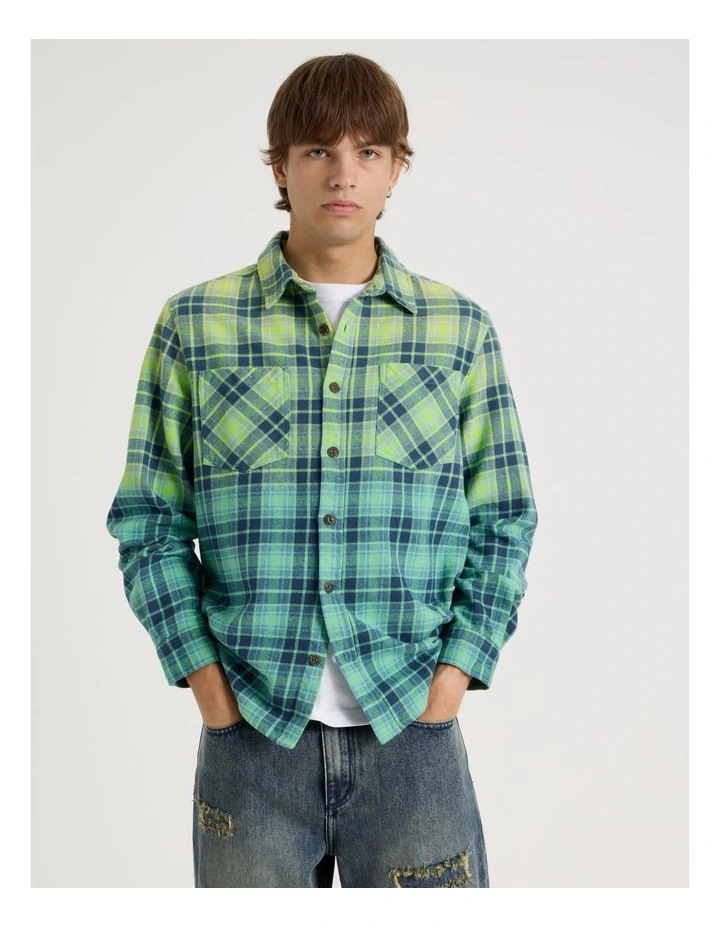 Dip Dye Check Long Sleeve Shirt in Blue image 1