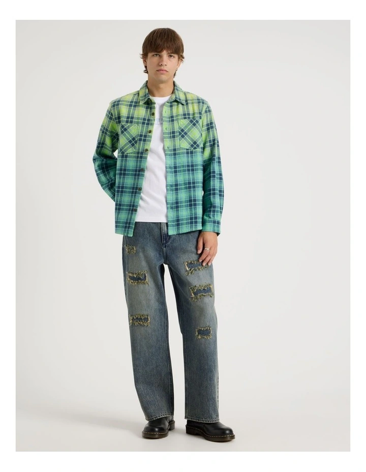 Dip Dye Check Long Sleeve Shirt in Blue image 2