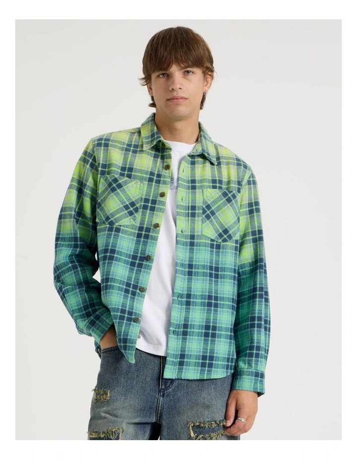 Dip Dye Check Long Sleeve Shirt in Blue image 5