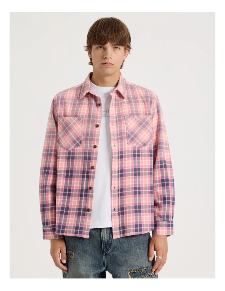 Dip Dye Check Long Sleeve Shirt in Pink image 1