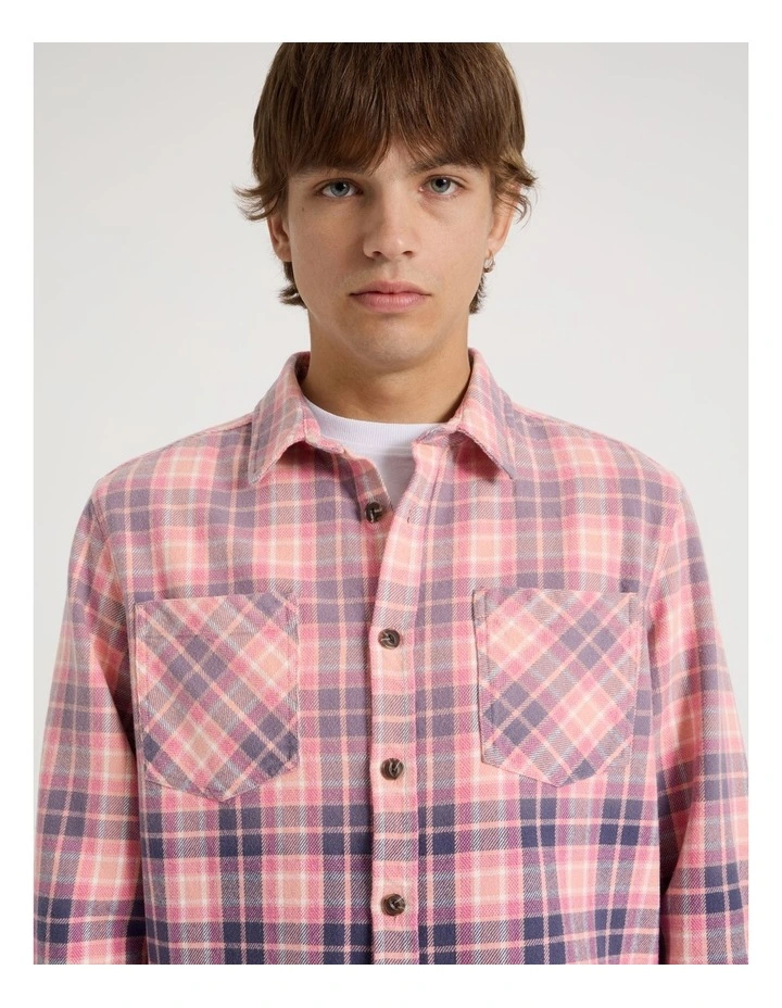 Dip Dye Check Long Sleeve Shirt in Pink image 3