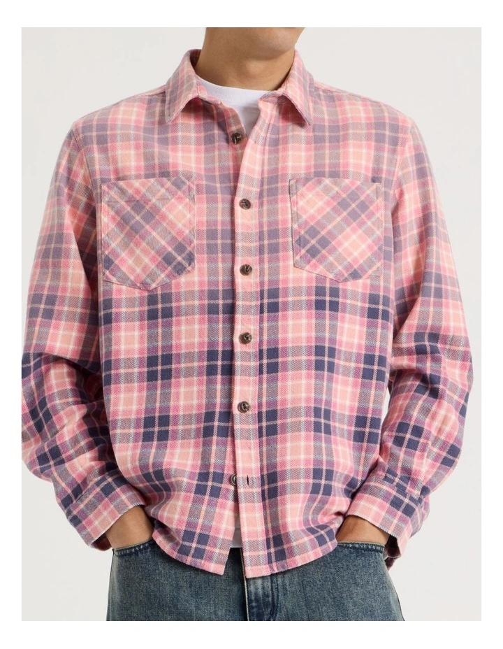 Dip Dye Check Long Sleeve Shirt in Pink image 5