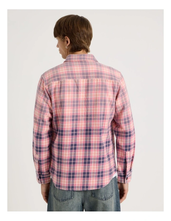 Dip Dye Check Long Sleeve Shirt in Pink image 6