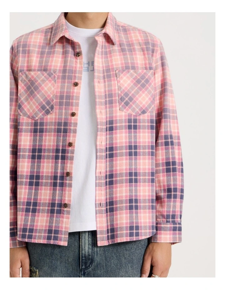 Dip Dye Check Long Sleeve Shirt in Pink image 7