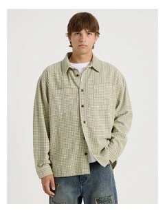 Cord Check Long Sleeve Shirt in Green