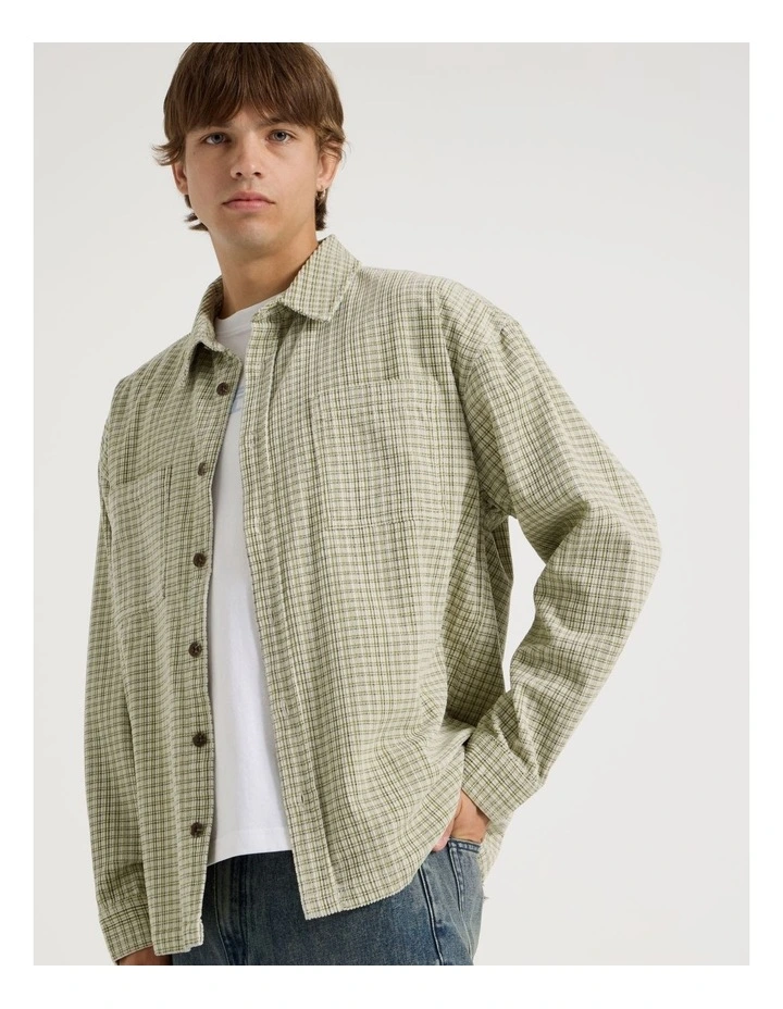 Cord Check Long Sleeve Shirt in Green image 3