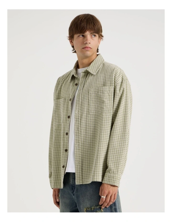Cord Check Long Sleeve Shirt in Green image 5