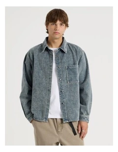 Garment Dyed Long Sleeve Denim Shirt in Light Blue