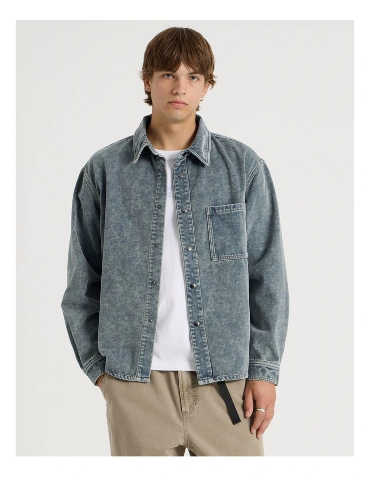 Garment Dyed Long Sleeve Denim Shirt in Light Blue image 1