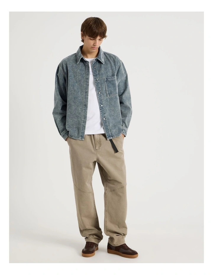 Garment Dyed Long Sleeve Denim Shirt in Light Blue image 2
