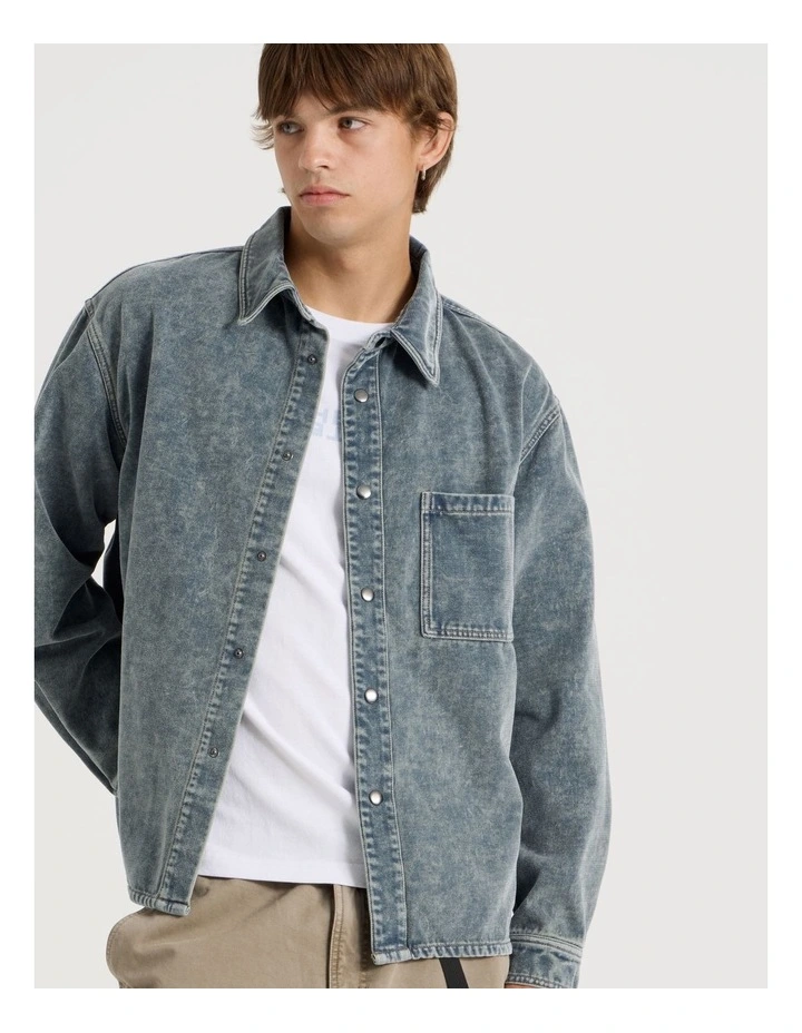 Garment Dyed Long Sleeve Denim Shirt in Light Blue image 3
