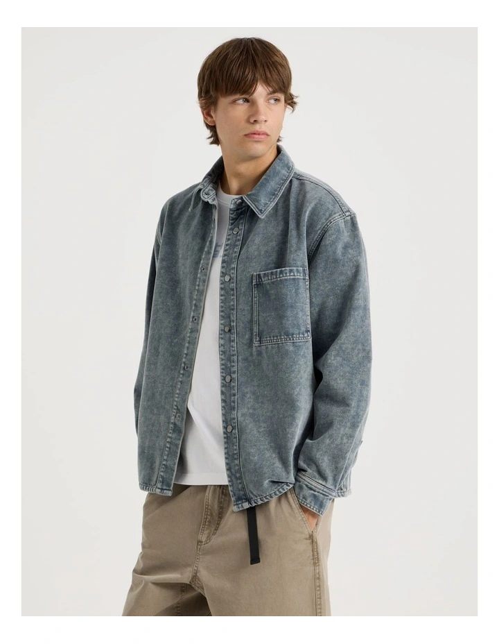 Garment Dyed Long Sleeve Denim Shirt in Light Blue image 4