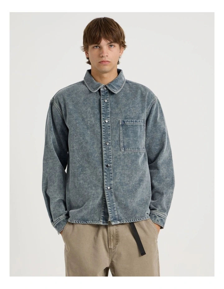 Garment Dyed Long Sleeve Denim Shirt in Light Blue image 5