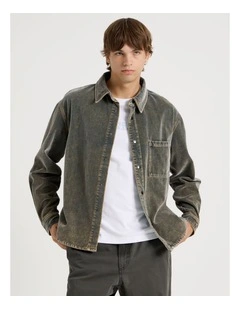 Garment Dyed Long Sleeve Denim Shirt in Dark Wash