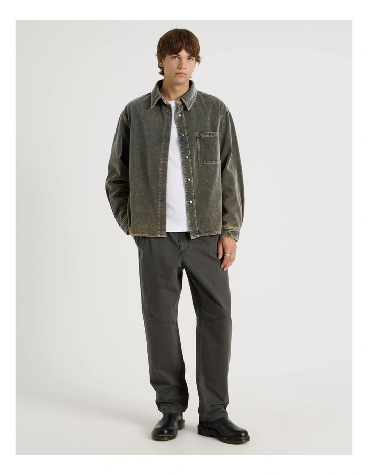 Garment Dyed Long Sleeve Denim Shirt in Dark Wash image 2