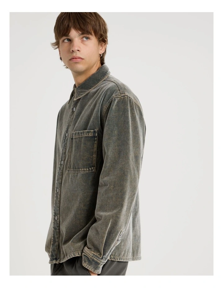 Garment Dyed Long Sleeve Denim Shirt in Dark Wash image 4