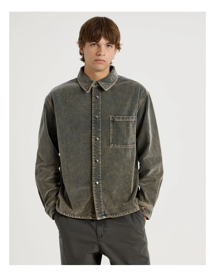 Garment Dyed Long Sleeve Denim Shirt in Dark Wash image 5
