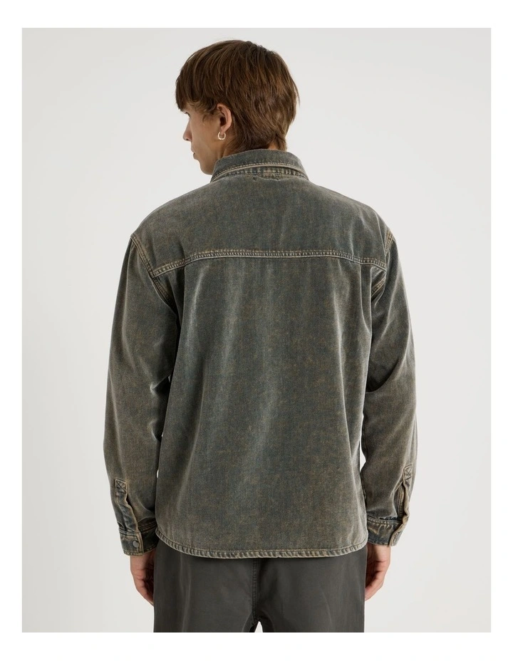 Garment Dyed Long Sleeve Denim Shirt in Dark Wash image 6