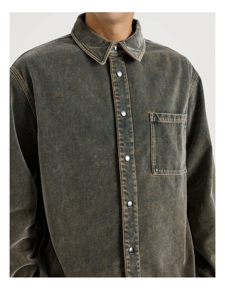 Garment Dyed Long Sleeve Denim Shirt in Dark Wash image 7