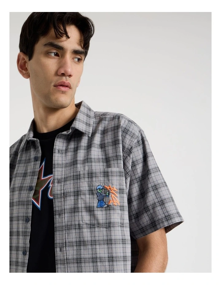 Graffiti Short Sleeve Shirt in Grey Check image 3