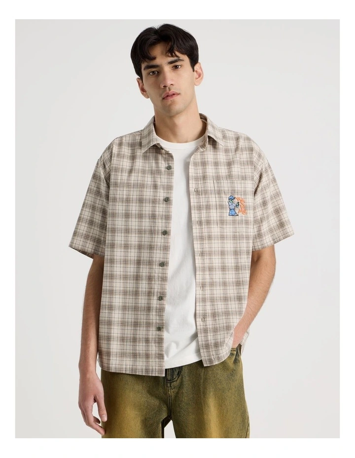Graffiti Short Sleeve Shirt in Cream Check image 5