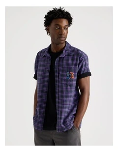 Graffiti Short Sleeve Shirt in Purple Check