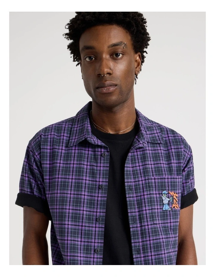 Graffiti Short Sleeve Shirt in Purple Check image 3