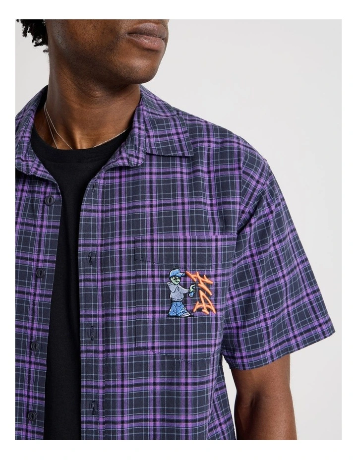 Graffiti Short Sleeve Shirt in Purple Check image 6