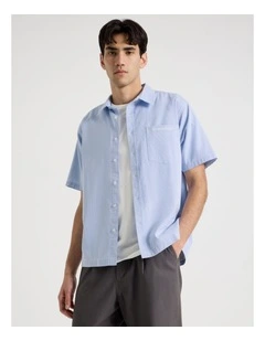 Logo Short Sleeve Shirt in Light Blue Stripe