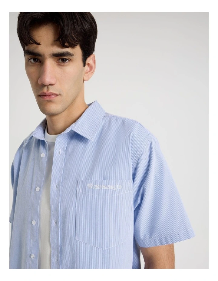 Logo Short Sleeve Shirt in Light Blue Stripe image 3