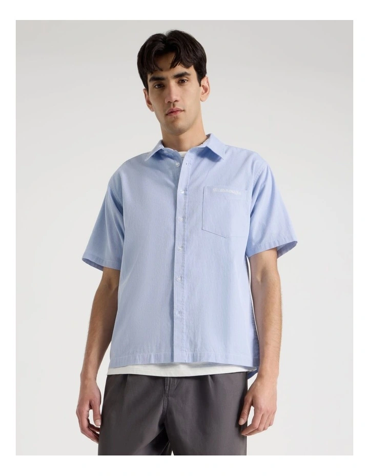 Logo Short Sleeve Shirt in Light Blue Stripe image 4