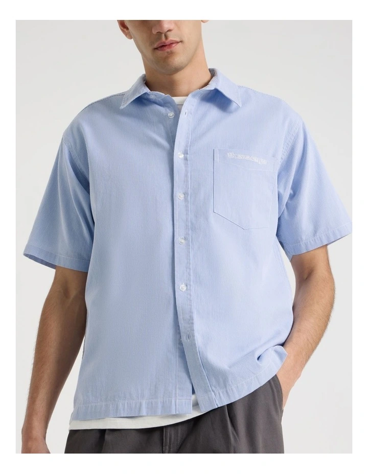 Logo Short Sleeve Shirt in Light Blue Stripe image 6