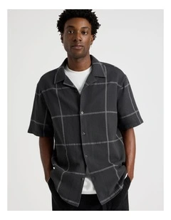 Oversized Waffle Short Sleeve Shirt in Charcoal