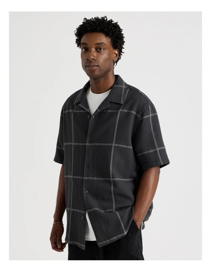 Oversized Waffle Short Sleeve Shirt in Charcoal image 3